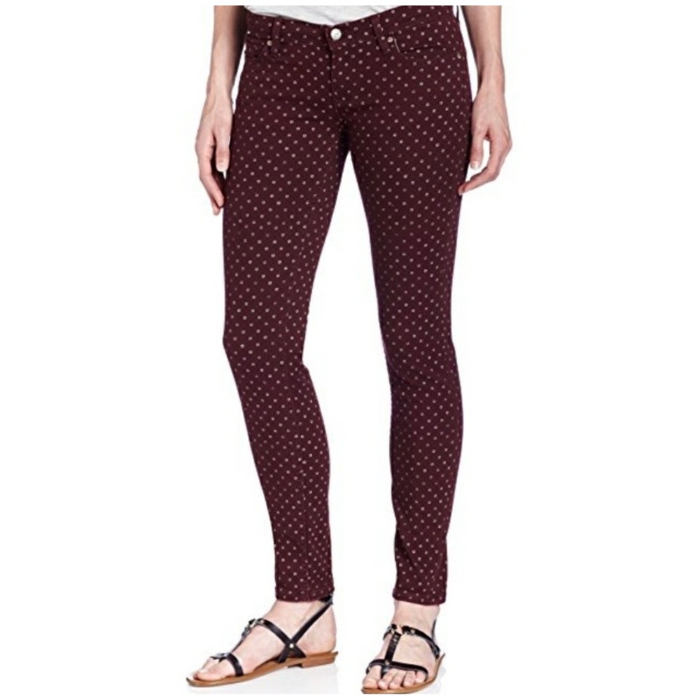 Roxy Sun Burner Skinny Jeans Maroon Burgundy Polka Dot‎ 9 29 Purple Printed